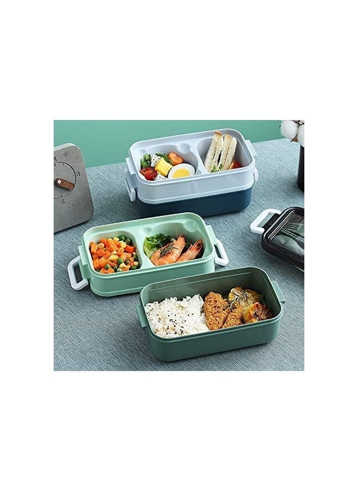 Leakproof Lunch Box for Adults & kids, Food grade safe material food container with 2 Compartments portion & 2 Dividers and cutlery set. Perfect for healthy lunches&snacks from home, Assorted Color, May Vary