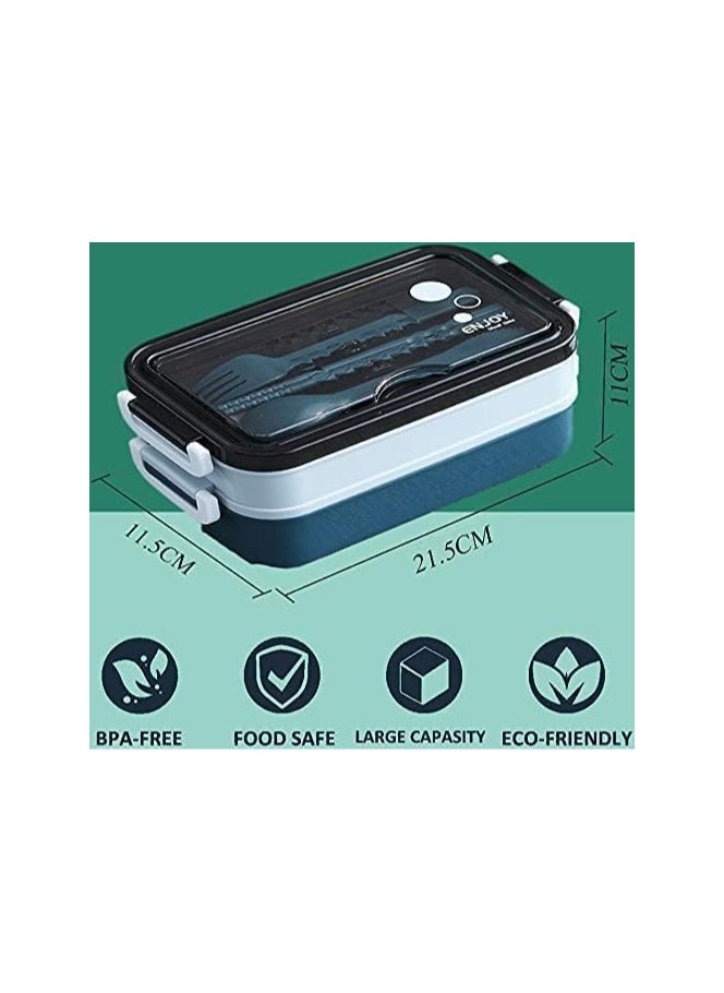 Leakproof Lunch Box for Adults & kids, Food grade safe material food container with 2 Compartments portion & 2 Dividers and cutlery set. Perfect for healthy lunches&snacks from home, Assorted Color, May Vary