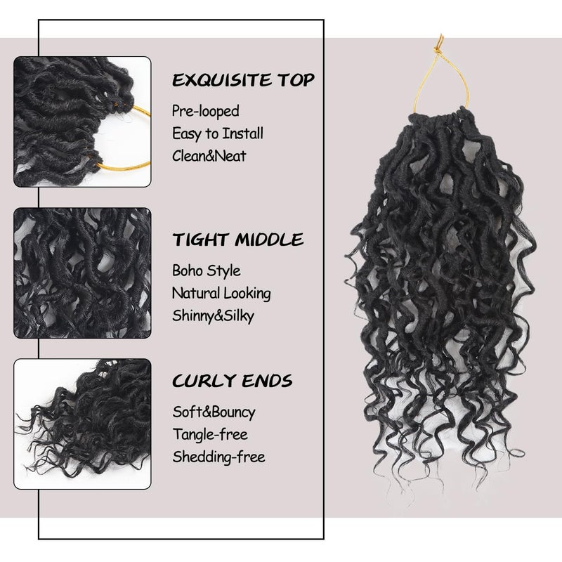 Vemet Goddess Locs Crochet Hair 8 Inch 9 Packs Faux Locs Synthetic Crochet Hair for Black Women, Boho Style Pre looped crochet with Curly Ends 1B - Image 2
