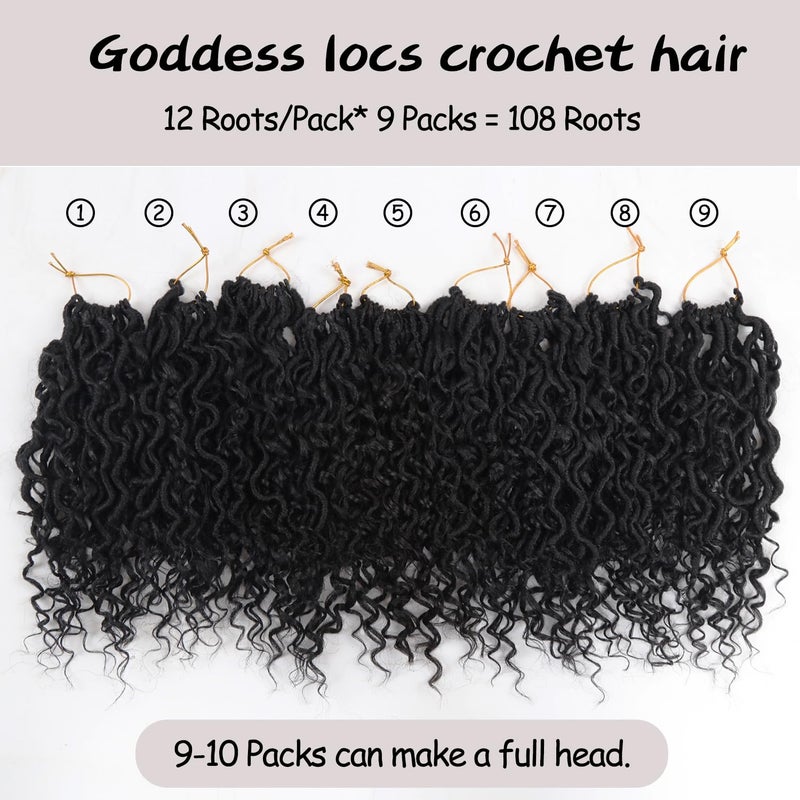 Vemet Goddess Locs Crochet Hair 8 Inch 9 Packs Faux Locs Synthetic Crochet Hair for Black Women, Boho Style Pre looped crochet with Curly Ends 1B - Image 3
