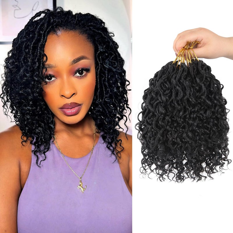 Vemet Goddess Locs Crochet Hair 8 Inch 9 Packs Faux Locs Synthetic Crochet Hair for Black Women, Boho Style Pre looped crochet with Curly Ends 1B - Image 1