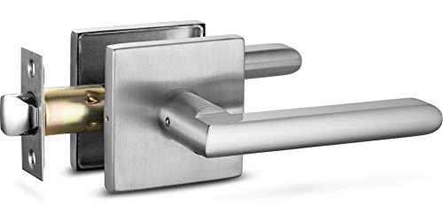 Berlin Modisch Passage Lever Door Handle Slim Square Non-Locking Lever Set [for Hallway or Closet Doors] Reversible for Right & Left Sided Doors Heavy Duty - Satin Nickel Finish - Image 1