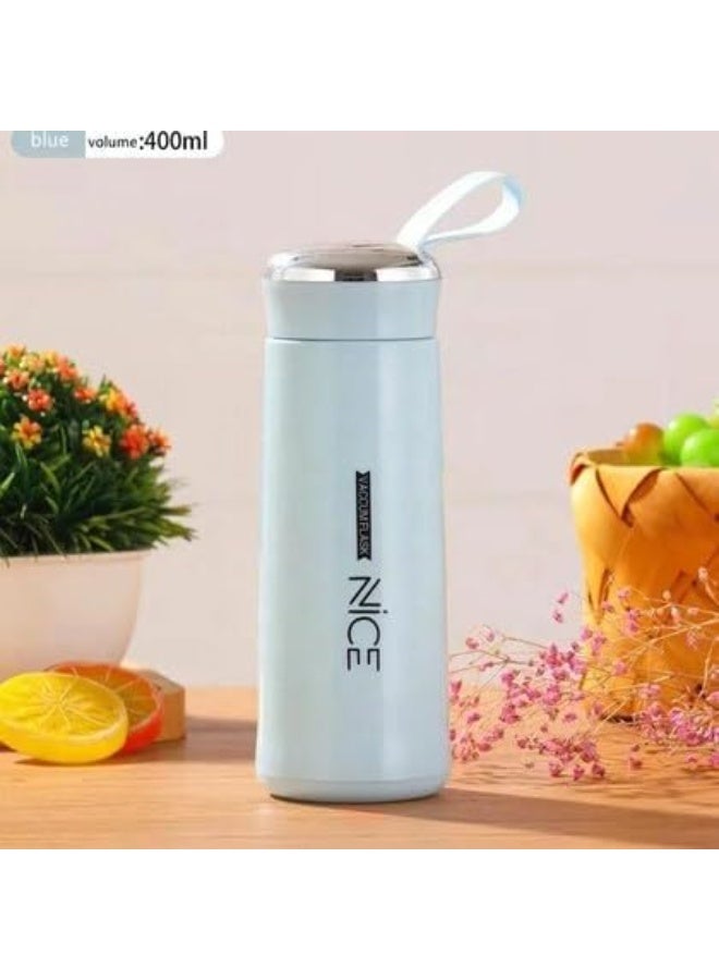 NICE Portable Glass Flask – 400ml Leak-proof Water Bottle, Stylish Travel Flask for Hot & Cold Beverages, Durable & Eco-friendly Design, Blue - Image 3