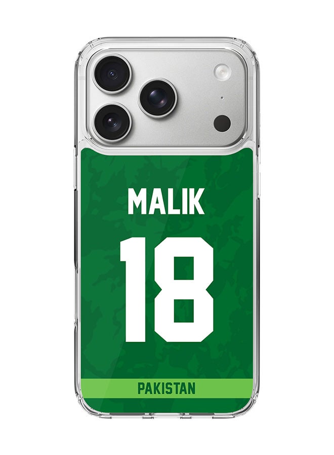 Stylizedd Classic Clear MagSafe Case for iPhone 17 Pro , Hybrid Soft Case Flexible Edges Anti Drop TPU PC Gel Thin Transparent Cover [ Designed for iPhone 17 Pro ] - Team Pakistan Shoaib Malik, Jersey No 18