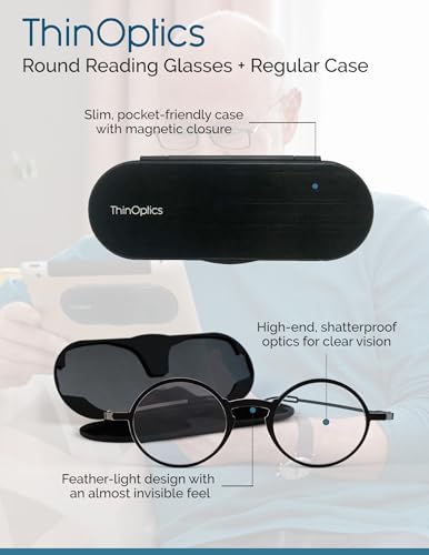 ThinOptics Unisex Adult Glasses Reading, Regular Case / Round Black, 2.50 US - Image 5
