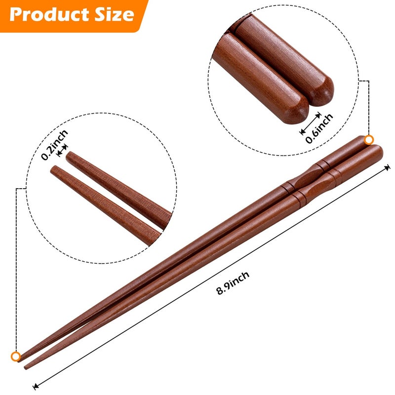 MFJUNS 5-Pairs Japanese Chopsticks, Reusable, Non-slip Design, Natural Wood, Brown, 8.8 Inch/22.5cm, Easy to Use, Suitable for Beginners, Gift Set - Image 2