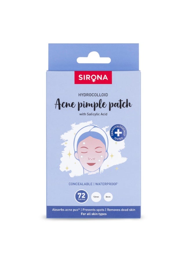 Sirona Anti Acne Pimple Patches for Face – 72 Dots with 0.5% Salicylic Acid | Invisible Facial Stickers Cover with 100% Hydrocolloid Waterproof Patches | For Active Surface Acne - Image 1