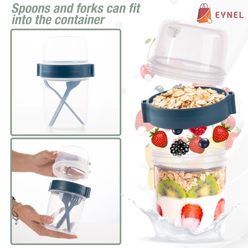 EYNEL 4 Pack On The Go 22 oz Breakfast Cups with Lids and Spoon, Reusable Cereal Yogurt Cup with Topping Plastic Overnight Oats Container for Granola Oatmeal (22 oz - 4 Pack) - Image 4