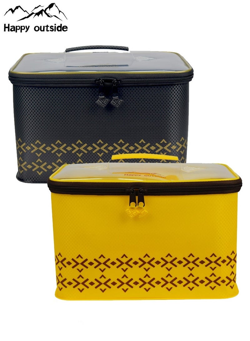 happy outside Portable Foldable Handheld Storage Bag Set, Transparent Cover,  Black+Golden - Image 1