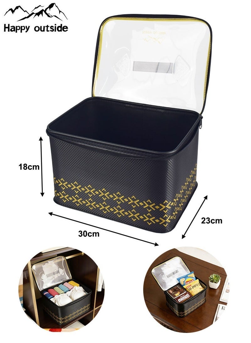 happy outside Portable Foldable Handheld Storage Bag Set, Transparent Cover,  Black+Golden - Image 2