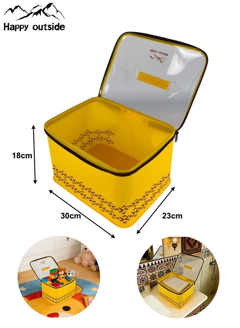happy outside Portable Foldable Handheld Storage Bag Set, Transparent Cover,  Black+Golden - Image 3