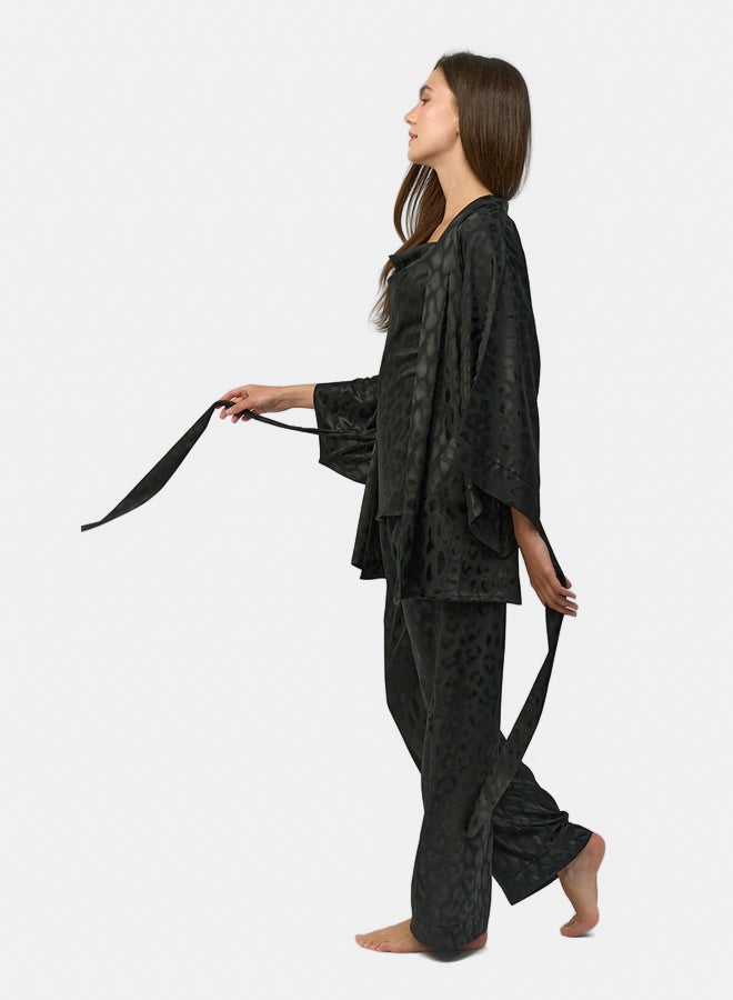 Carina Women’s Regular Fit Jacquard Satin 3-Piece Pyjama Set – Black - Image 2