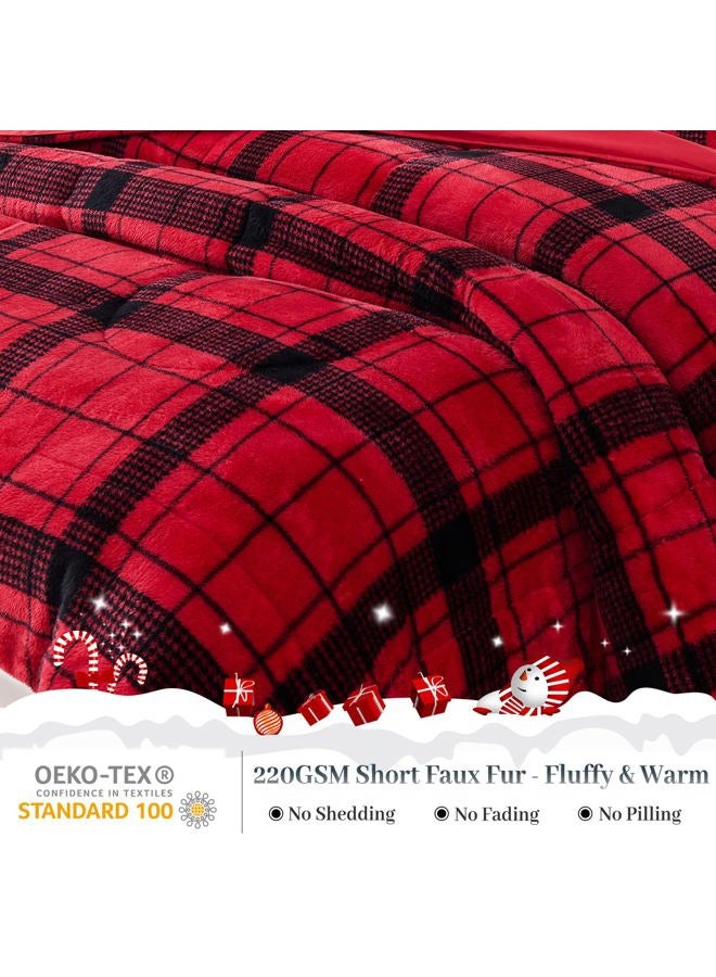 YIYEA Christmas Faux Fur Comforter Set, Luxury Ultra Soft Fuzzy Comforter, Fluffy Plush Shaggy Bedding Comforter Sets for Fall and Winter, Cozy Warmth, No Shedding, 3PC, Queen - Image 3