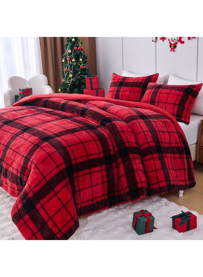 YIYEA Christmas Faux Fur Comforter Set, Luxury Ultra Soft Fuzzy Comforter, Fluffy Plush Shaggy Bedding Comforter Sets for Fall and Winter, Cozy Warmth, No Shedding, 3PC, Queen - Image 1