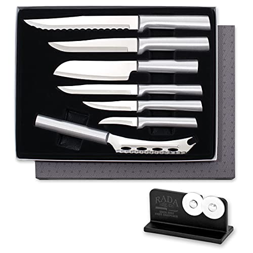 Rada Cutlery 7-piece Starter Gift Part 2 Knife Set with Quick Edge Sharpener, Silver Handles - Image 1