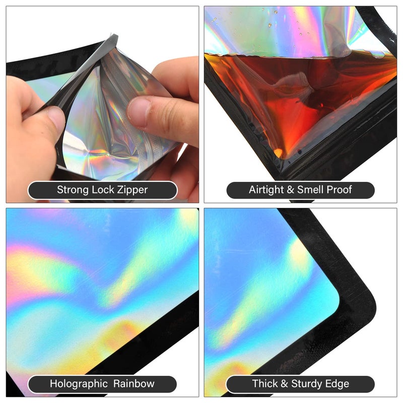 EONJOE 100-pack 2Ã—2 inch mylar bags with clear window holographic resealable sealable packaging zip bag for small bussiness jewelry candy sample food packing supplies ï¼ˆblackï¼‰ - Image 4