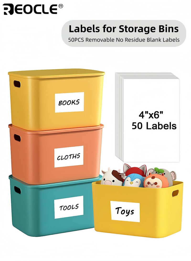 ريوكل 50 قطعة من ملصقات صناديق التخزين بتصميم قابل للإزالة وملصقات تنظيمية مصنوعة من مادة مقاومة للتمزق بدون بقايا لاصقة للاستخدام في المدرسة والمنزل والأعمال (6 × 4 بوصة) - Image 1