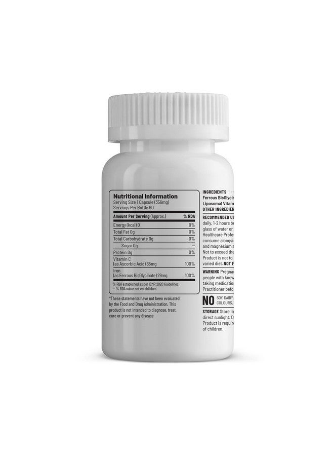 Unived Women’s Iron Supplement | 29mg Ferrous Bisglycinate + 65mg Liposomal Vitamin C | 100% RDA Iron & Vitamin C | High Absorption, Gentle on Stomach | Vegan | 60 Capsules - Image 2