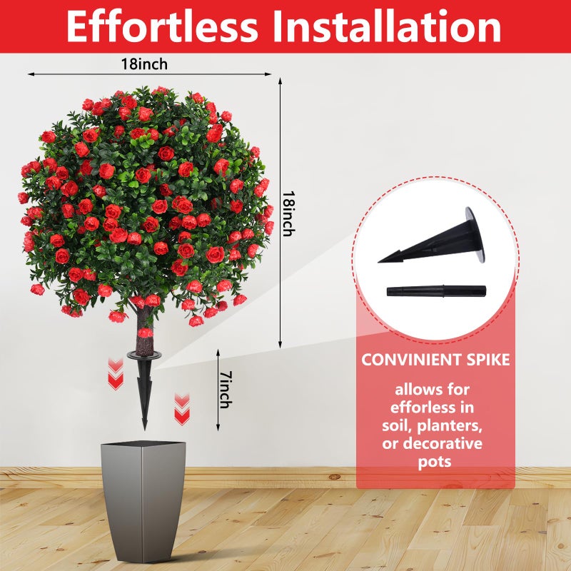 Yangrass Artificial Rose Topiary Ball Trees with Ground Spike, 2 Pack 16 Inches UV Resistant Artificial Shrubs, Fake Evergreen Artificial Plant Brush for Indoor Outdoor Front Porch Garden - Image 5