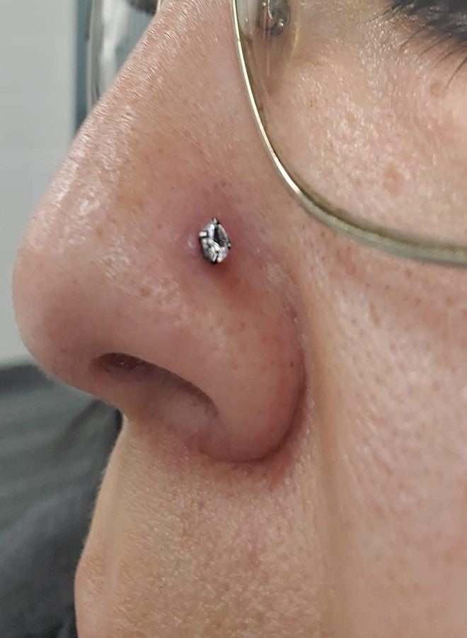 PunkTracker 16g/18g Surgical Steel Internal Thread CZ Stud Piercing Jewelry for Tragus/Nose/Helix/Conch/Medusa/Lip/Labret - Helix Tragus Cartilage Earring for Women Men 2PCS, Stainless Steel, cubic - Image 5
