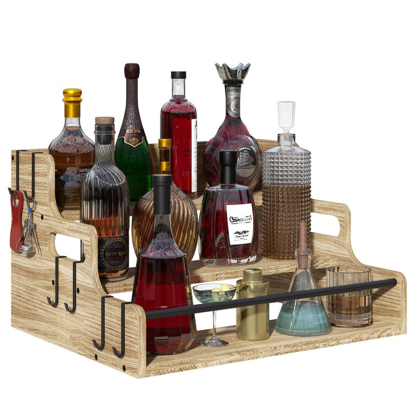 Lavendex 3-Tier Liquor Bottle Display Shelf, Bar Stand for Whiskey, Spirits, Coffee Syrup Rack Organizer, Countertop Wine Rack for Home, Mini Coffee Bar, Small Liquor Cabinet and Kitchen Light Brown - Image 1