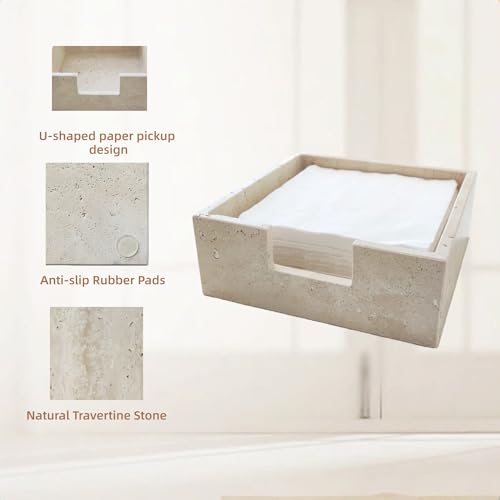 Jusmioke Travertine Marble Napkin Holder 7.5 Inchs for Table,Stone Flat Napkin Dispenser for Kitchen Restaurant Dining Room Countertop Decor - Image 4