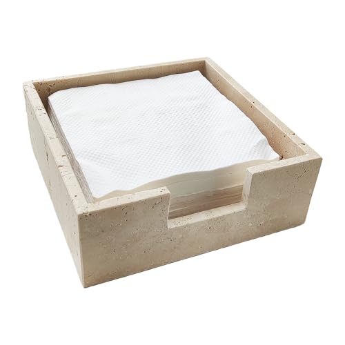 Jusmioke Travertine Marble Napkin Holder 7.5 Inchs for Table,Stone Flat Napkin Dispenser for Kitchen Restaurant Dining Room Countertop Decor - Image 1