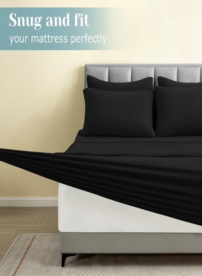 BYSURE 6 Pieces Non-slip Super Soft Bed Sheet Set(King, Black), Wrinkle-free and T-shirt-like Spandex Blend Sheets with 18-inch Deep Pocket, 4-way Soft Stretch Bed Sheets - Image 5