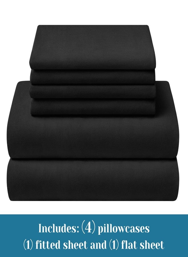 BYSURE 6 Pieces Non-slip Super Soft Bed Sheet Set(King, Black), Wrinkle-free and T-shirt-like Spandex Blend Sheets with 18-inch Deep Pocket, 4-way Soft Stretch Bed Sheets - Image 2