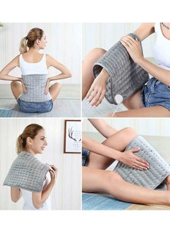 A large-sized electric heating pad for speeding back pain and cramps, fast heating, with 9 heat settings, 4 timer options, and an automatic shut-off feature. It can be washed in the washing machine