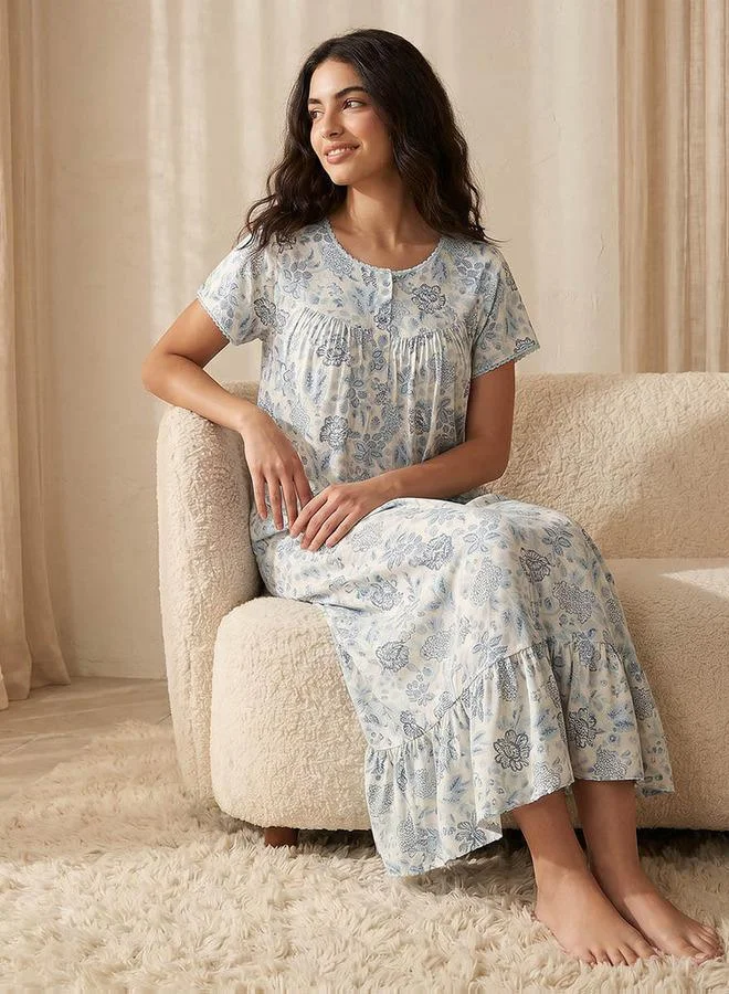 سبلاش فيڤ Night Gown Short Sleeve Floral Print Viscose