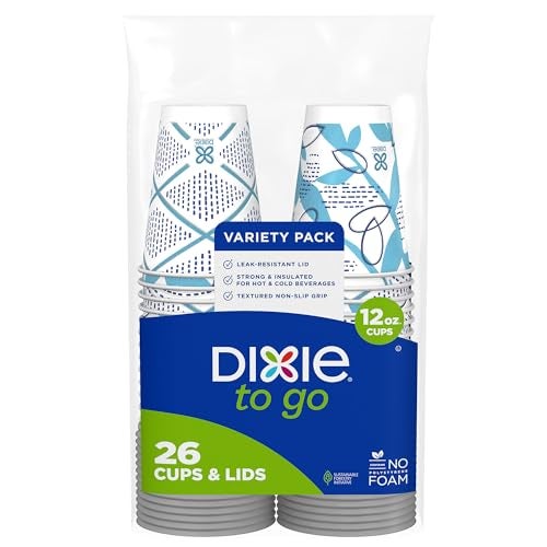 Dixie To Go Paper Coffee Cups With Lids, 12 oz, 26 ct, Disposable Insulated Paper Cups for On-The-Go Hot or Cold Beverages - Image 1