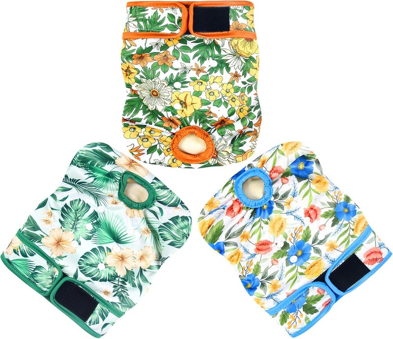 Langsprit Washable Female Dog Diapers (3 Pack) - No Leak Reusable Diapers for Doggy Female in Period - Highly Absorbent Dog Heat Panties with Adjustable Snaps (Floral, X-Large) - Image 2