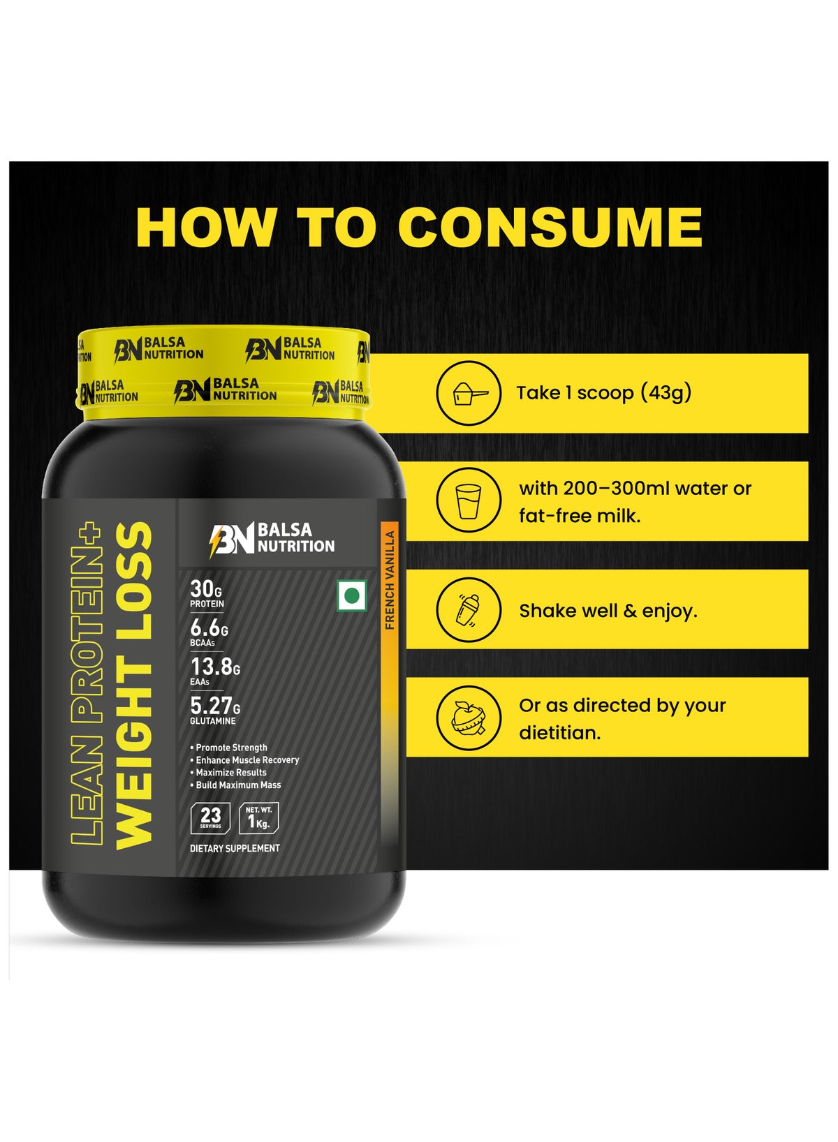 Lean Protein + Weight Loss Powder, French Vanilla - 1Kg (23 Serving)