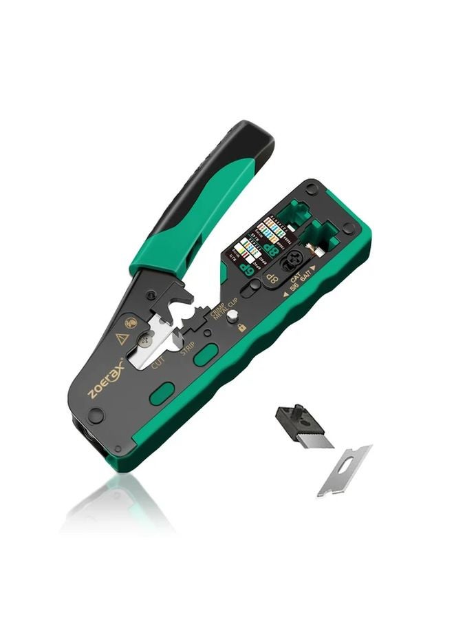 Yellow RJ45 Crimping Tool For Cat7 Cat6a Cat6 Cat5e Ethernet Connectors With Replacement Blade - Image 2