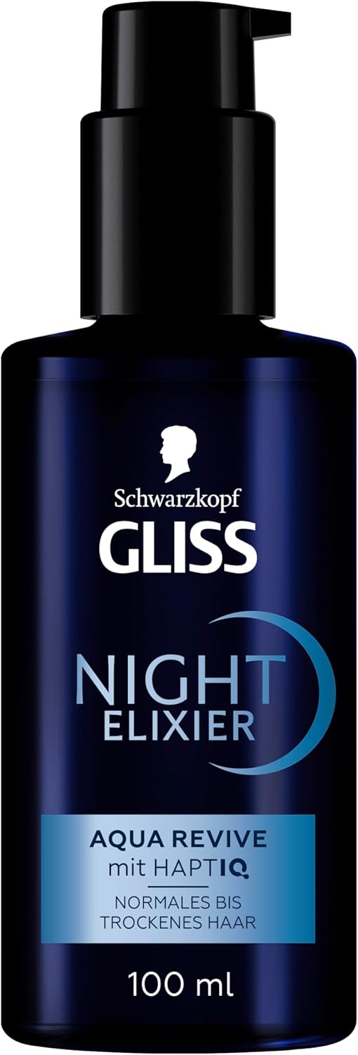 Gliss Night Elixir Aqua Revive 100 ml Hair Serum Moisturises Normal to Dry Hair During Sleep Hair Care Repairs Hair LongLasting