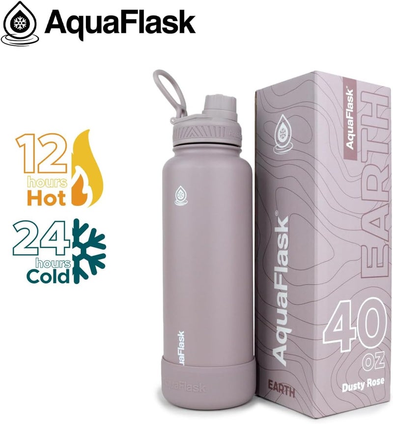 AquaFlask Earth Collection Water Bottle, 1.18L, Vacuum Insulated Stainless Steel, Double-Wall Leak-Proof Wide Mouth, Dusty Rose - Image 1