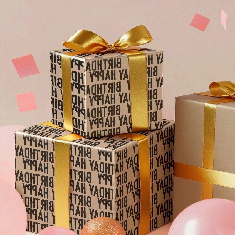 Winjeto Gift Wrapping Paper Roll - Birthday Kraft Wrapping Paper Vintage Style Paper Perfect for Men Women Brown Kraft Paper with Black Pattern Gift Wrap for Birthday Party- 17 inch X 120 inch(10 feet) - Image 4