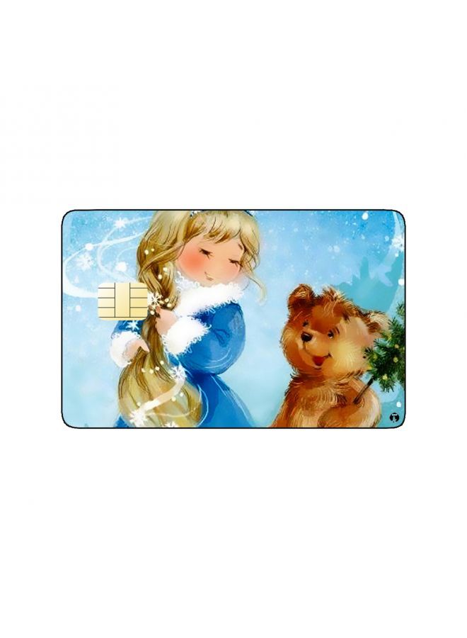 RKN PRINTED BANK CARD STICKER Cute Girl Drawing With Teddy Bear In Winter - Image 1