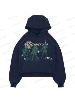 New Hiphop Green Zip Hoodie Men Urban Harajuku Anime Print Long Sleeve navy blue fleece