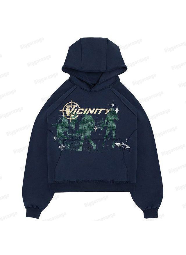 Generic - New Hiphop Green Zip Hoodie Men Urban Harajuku Anime Print Long Sleeve navy blue fleece - Image 1
