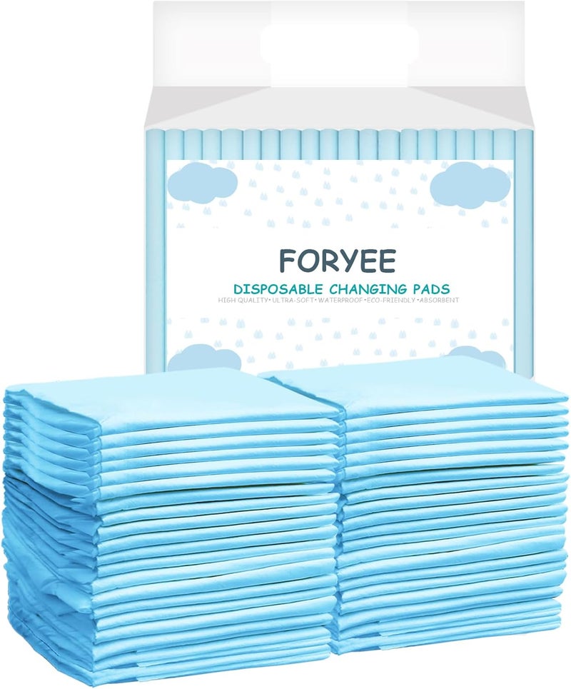 FORYEE Disposable Underpads 17 x 24 Inches (50 Pack) Incontinence Bed Pads Heavy Absorbent Soft Non-Woven Fabric Breathable - Blue 