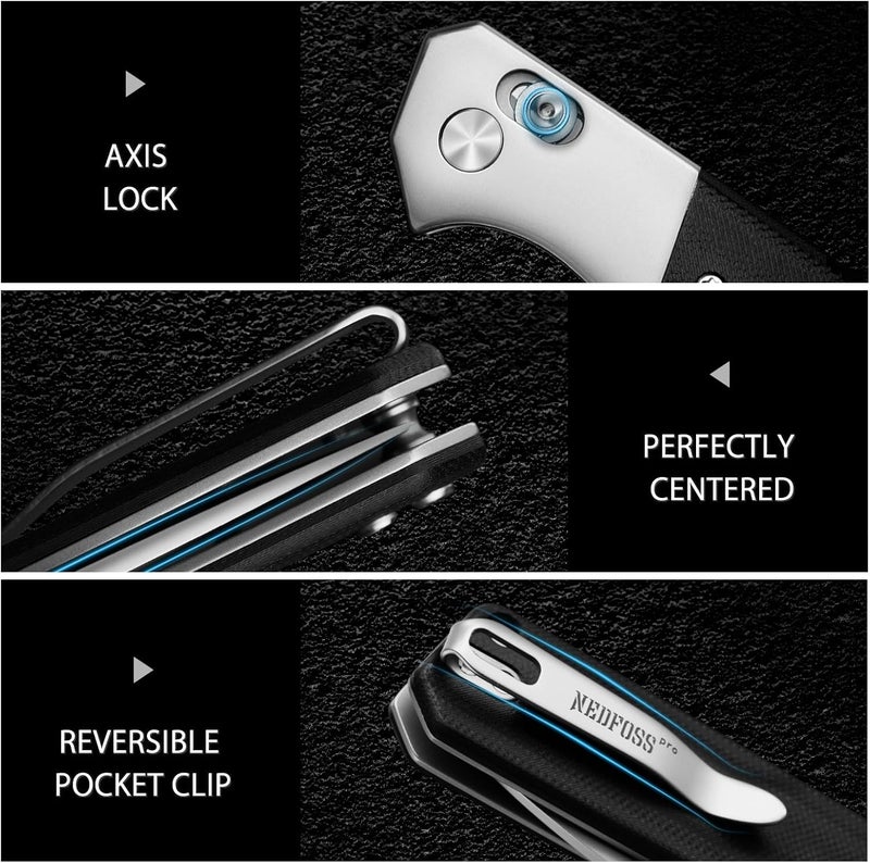 NedFoss BEAST Pocket Knife, 3.48" 14C28N Steel Blade Axis Lock Knife with Reversible Deep-Carry Pocket Clip, G10 Handle, Lightweight EDC Knife Camping Gifts for Men Women - Image 4