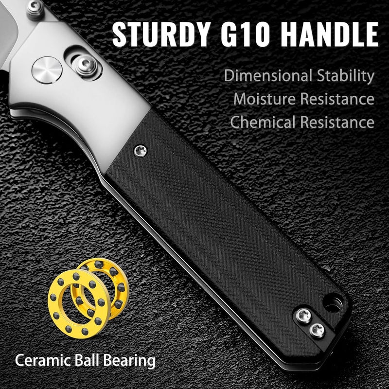 NedFoss BEAST Pocket Knife, 3.48" 14C28N Steel Blade Axis Lock Knife with Reversible Deep-Carry Pocket Clip, G10 Handle, Lightweight EDC Knife Camping Gifts for Men Women - Image 3