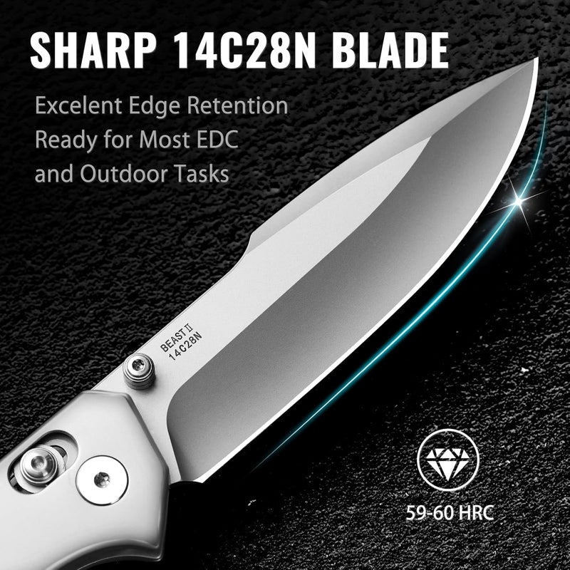 NedFoss BEAST Pocket Knife, 3.48" 14C28N Steel Blade Axis Lock Knife with Reversible Deep-Carry Pocket Clip, G10 Handle, Lightweight EDC Knife Camping Gifts for Men Women - Image 2