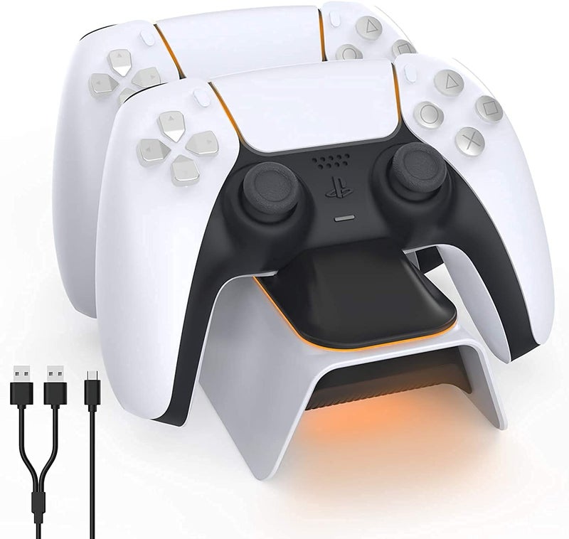New World Upgraded for PS5 Controller Charger, for PlayStation 5 Controller Charging Station with LED Indicator, High Speed, Fast Charging Dock for PS5 Controller, White - Image 1