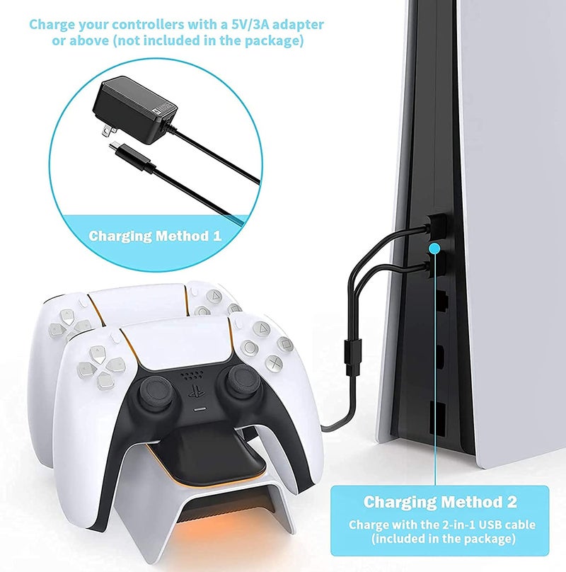 New World Upgraded for PS5 Controller Charger, for PlayStation 5 Controller Charging Station with LED Indicator, High Speed, Fast Charging Dock for PS5 Controller, White - Image 3