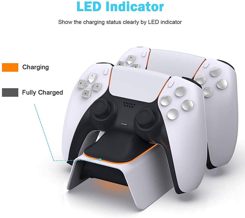 New World Upgraded for PS5 Controller Charger, for PlayStation 5 Controller Charging Station with LED Indicator, High Speed, Fast Charging Dock for PS5 Controller, White - Image 2