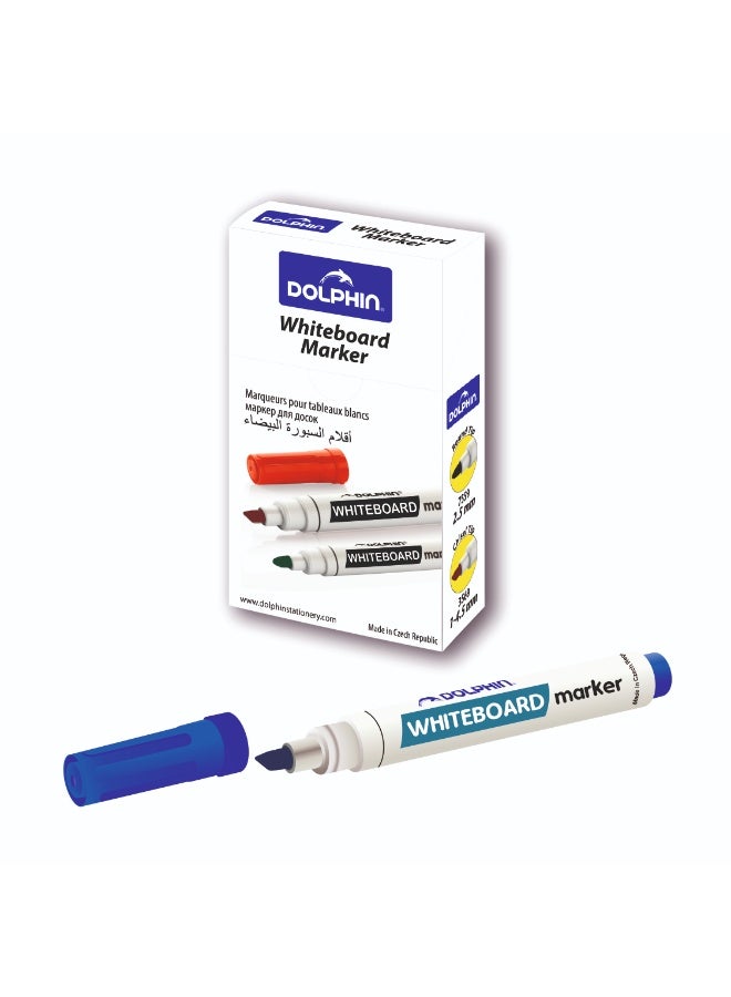 Dolphin Premium Whiteboard Marker Blue Ink 5 mm Chisel Tip, Pack of 10 - Image 1
