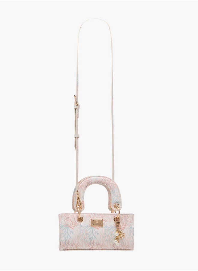 Flora Bella By Shoexpress Printed Crossbody Bag with Detachable Strap and Charm Detail  - Image 2